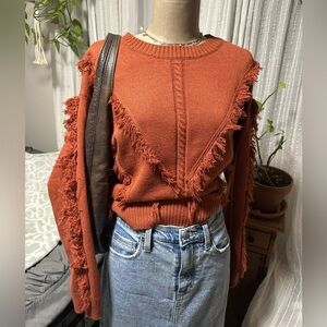 Women's Rust Fringe Sweater